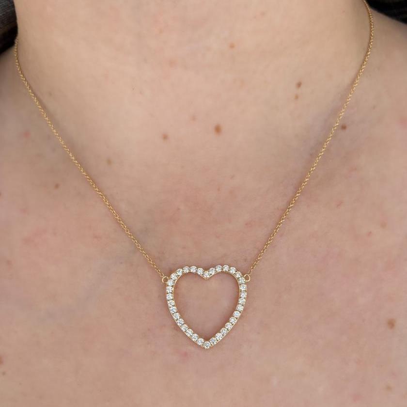14CT YELLOW GOLD & DIAMOND OPEN HEART NECKLACE