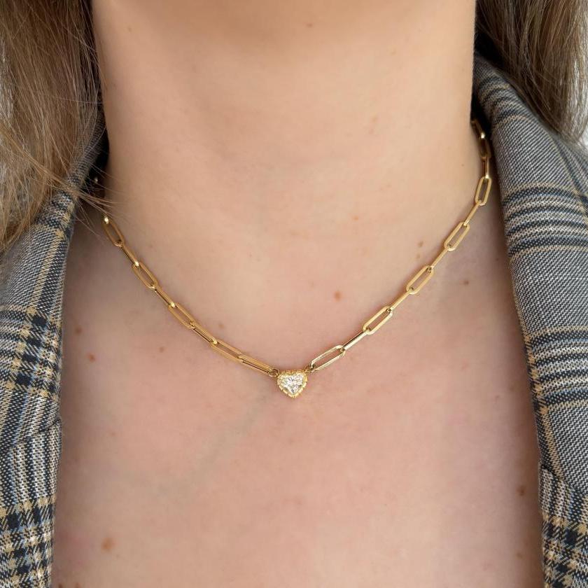 18CT YELLOW GOLD DIAMOND HEART NECKLACE