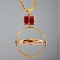 18CT YELLOW GOLD MOTHER OF PEARL & RUBY PENDANT