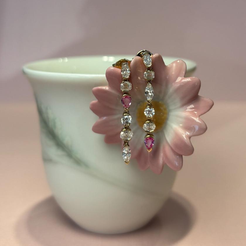 18CT YELLOW GOLD PINK POPS