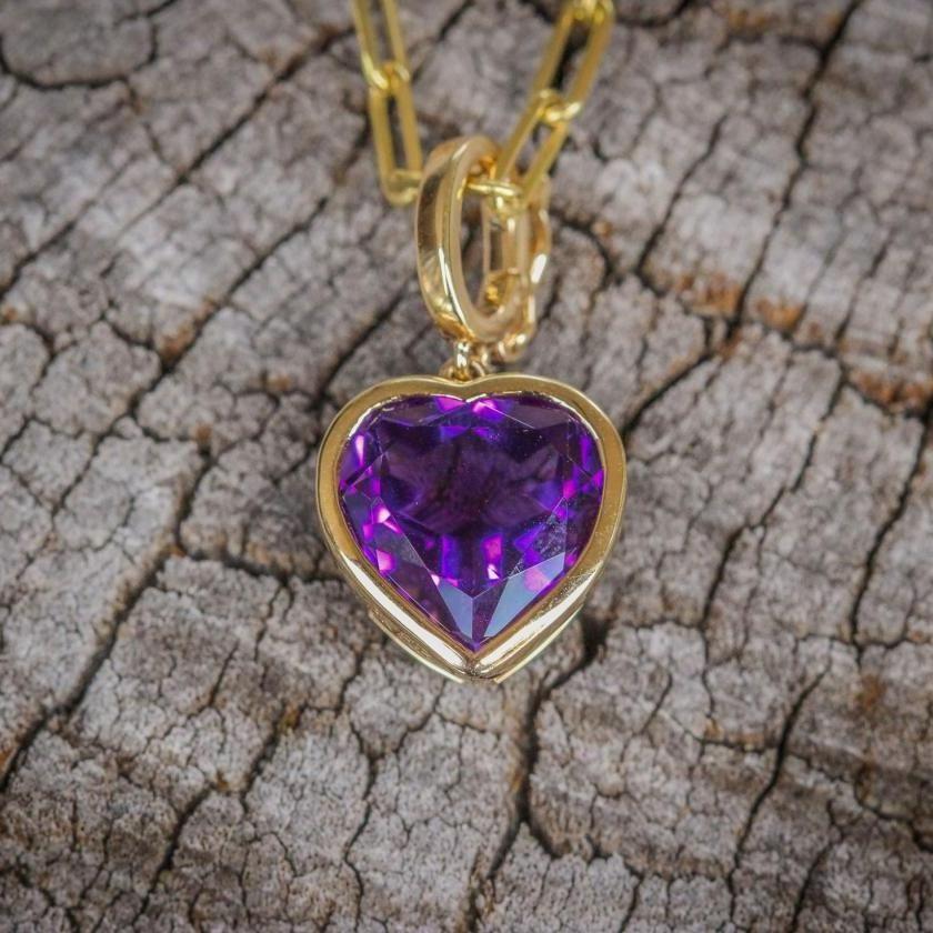 18ct Yellow Gold Amethyst Heart Enhancer Pendant