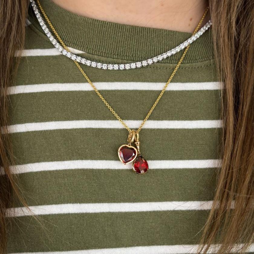 18ct Yellow Gold Garnet Heart Enhancer Pendant