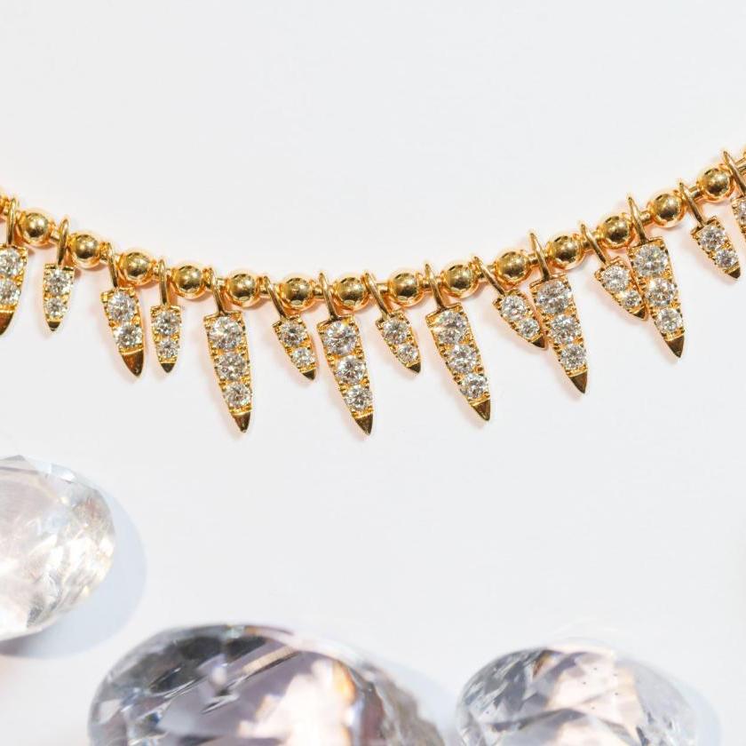 18CT YELLOW GOLD & DIAMOND DROPS NECKLACE