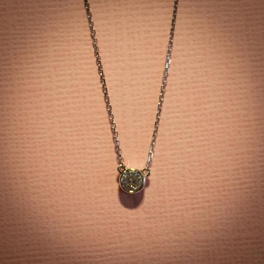18CT WHITE GOLD BEZEL SET DIAMOND SOLITAIRE NECKLACE