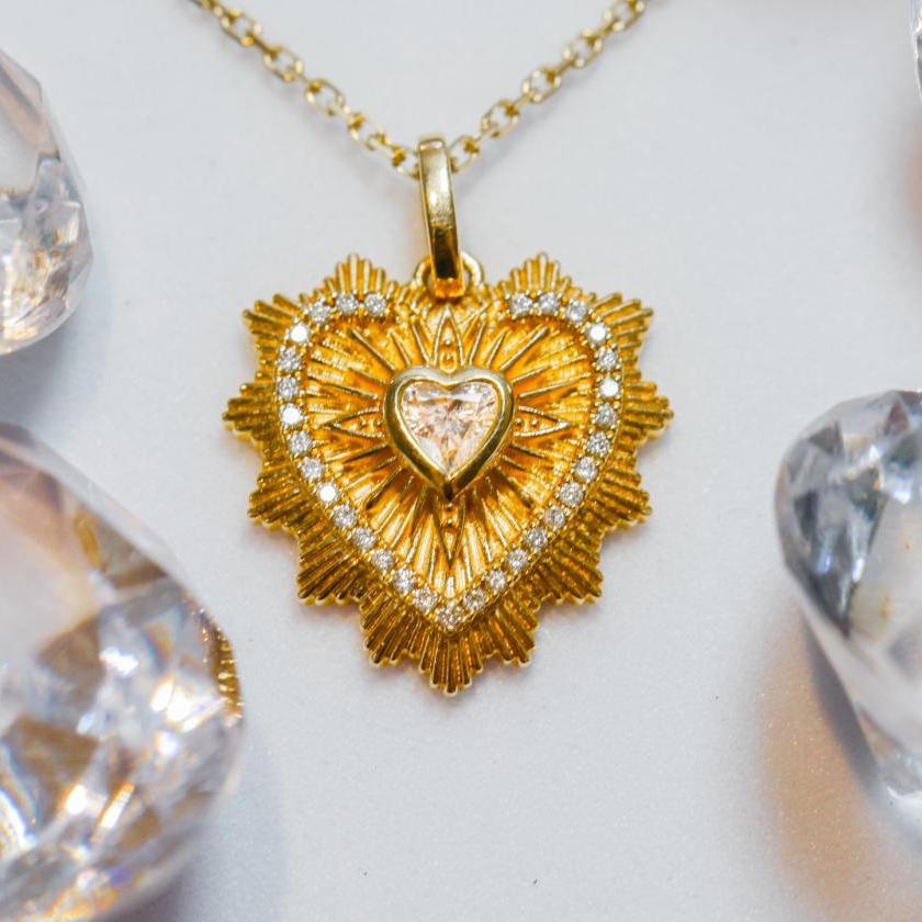 18CT YELLOW GOLD & DIAMOND HEART NECKLACE
