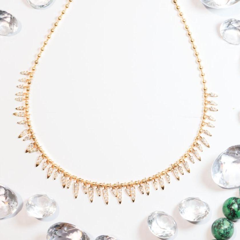 18CT YELLOW GOLD & DIAMOND DROPS NECKLACE